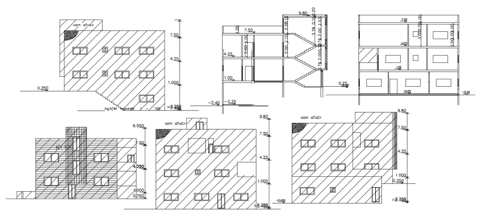 Architecture Bungalow Building Design CAD Drawing