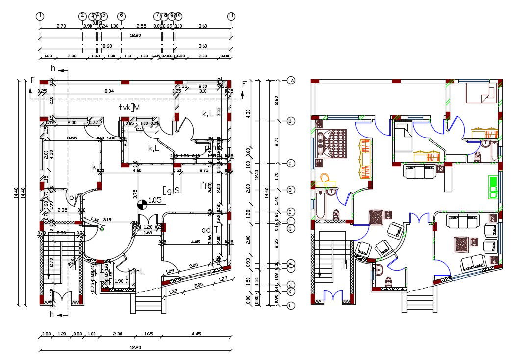 Architecture Bungalow Furniture Plan AutoCAD File