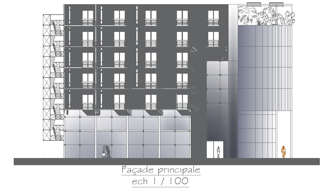 Architecture Hotel Building Front Elevation Design Download DWG File