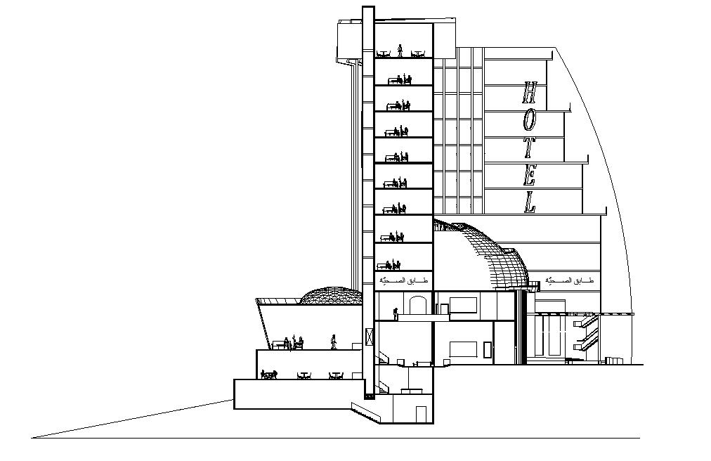 Architecture Hotel Building Section CAD Drawing Download DWG File