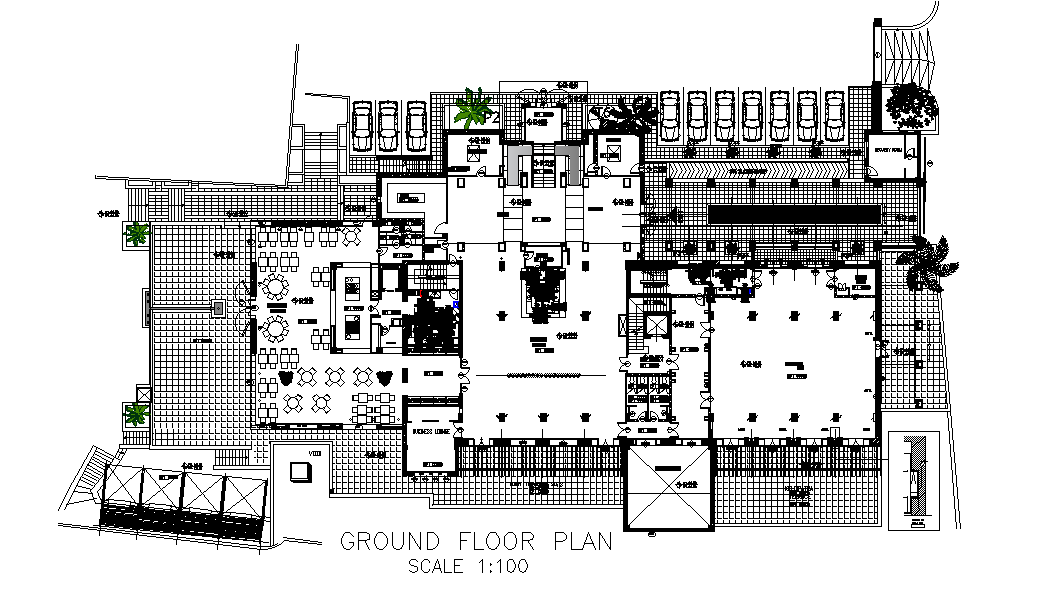 Architecture Hotel Ground Floor Plan AutoCAD Drawing Download DWG File