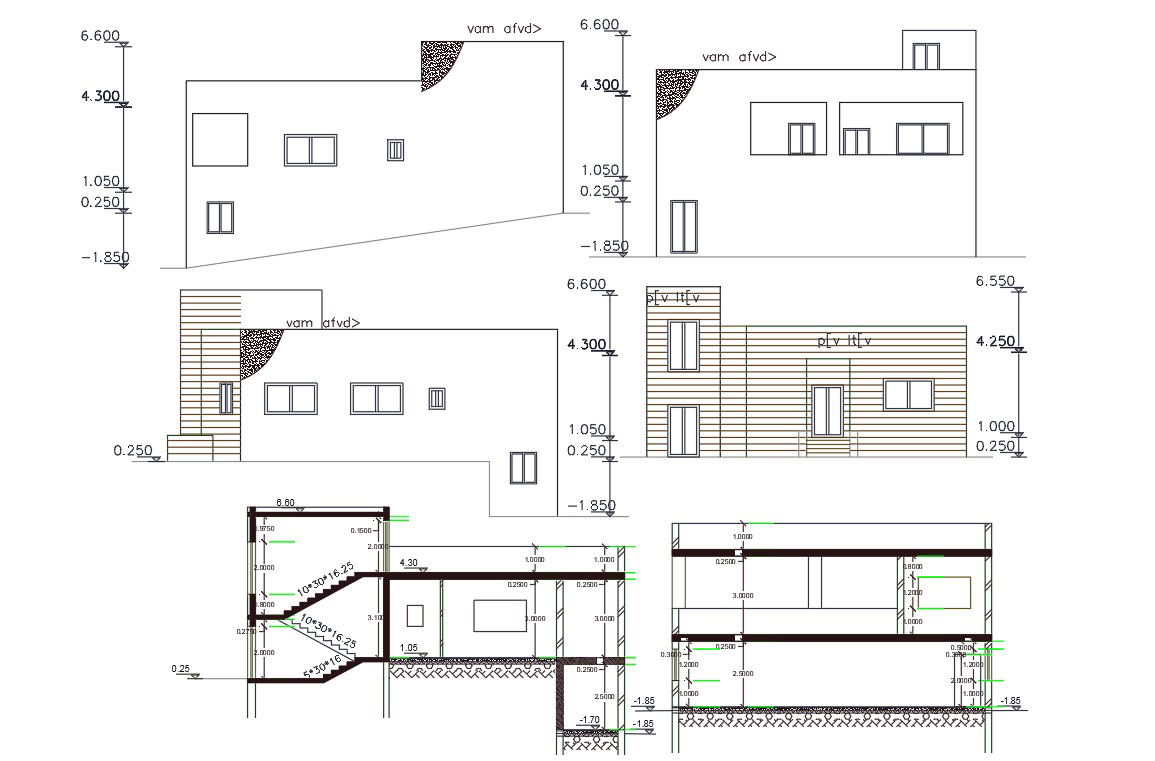Architecture House Building Section And Elevation DWG File
