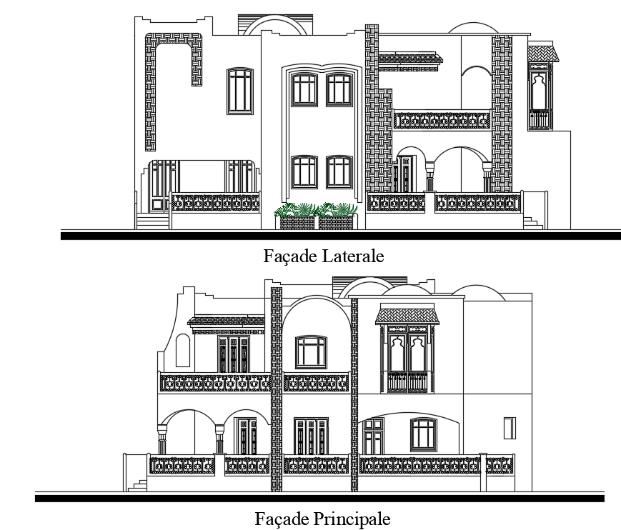 Architecture House Front And Side Elevation Design Download DWG File