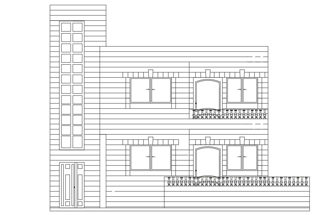 Architecture House Front Elevation Design DWG File