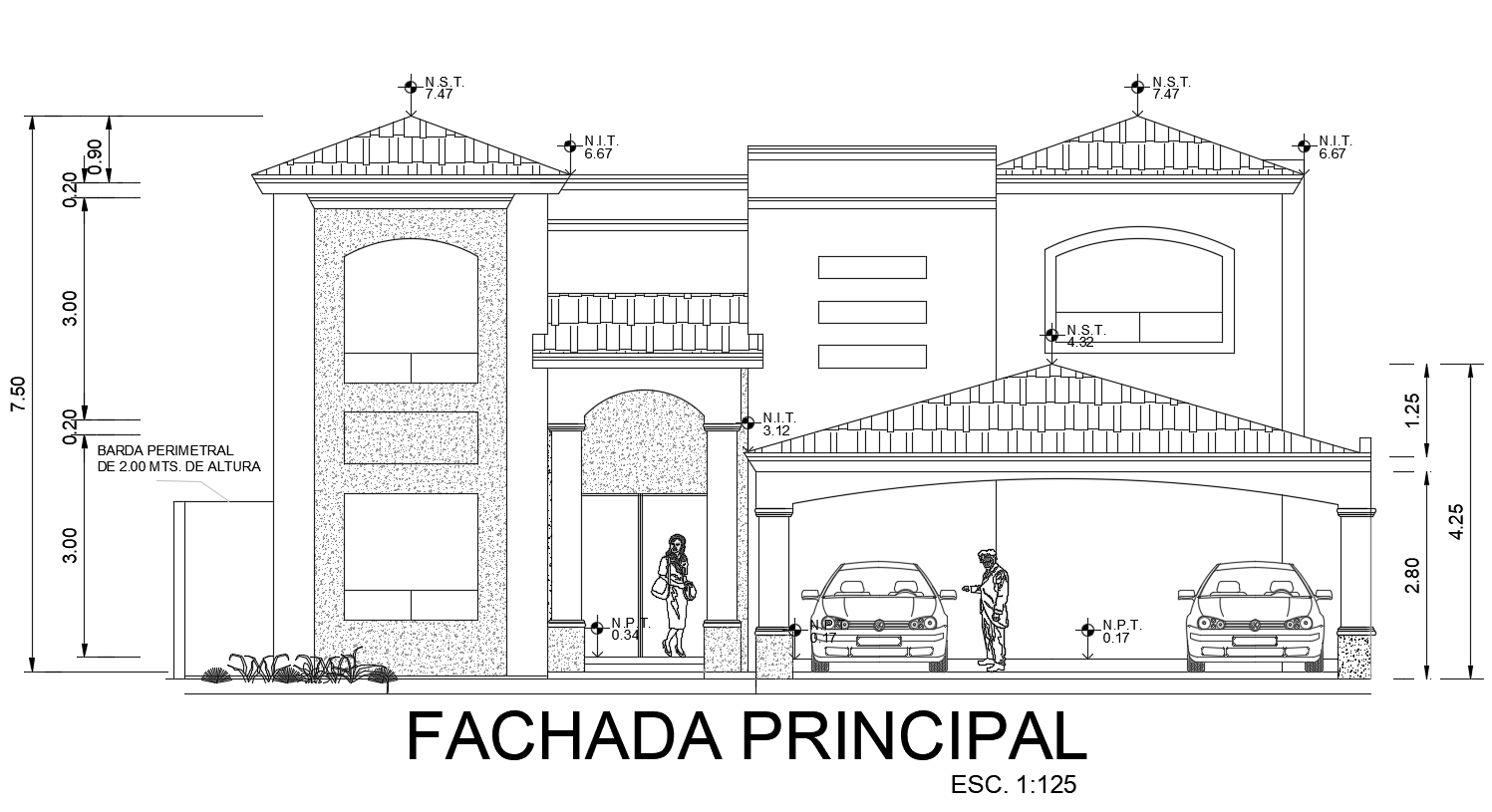 Architecture House Front Elevation Design Download DWG File