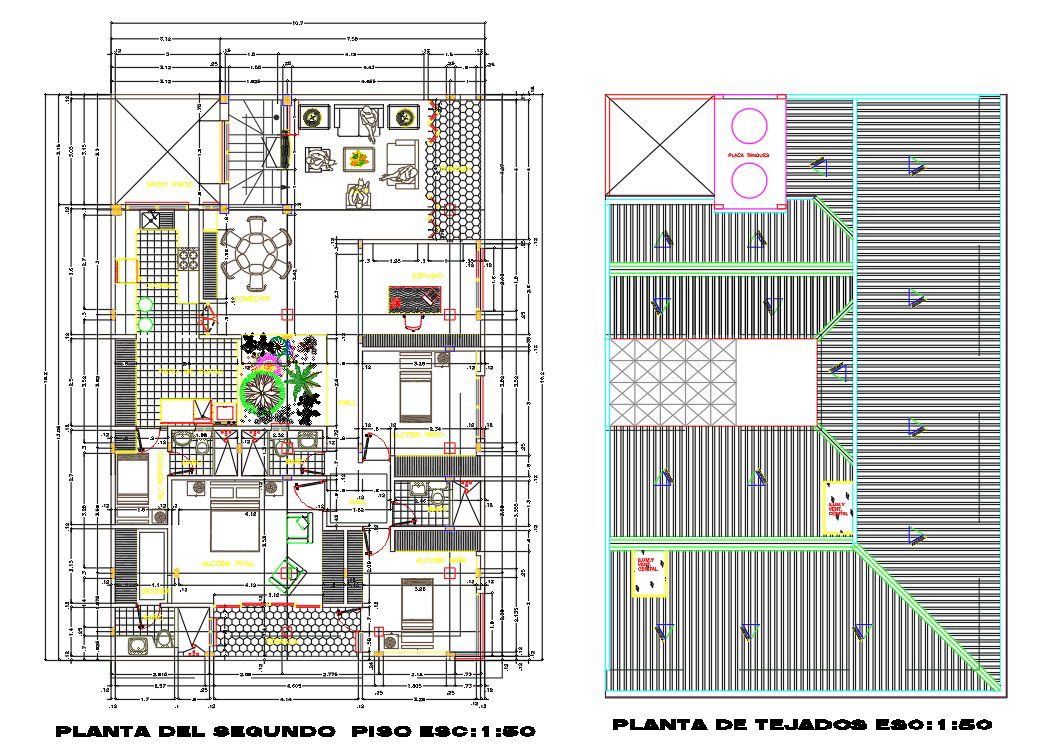 Architecture House Furniture Plan And Roof Design DWG File