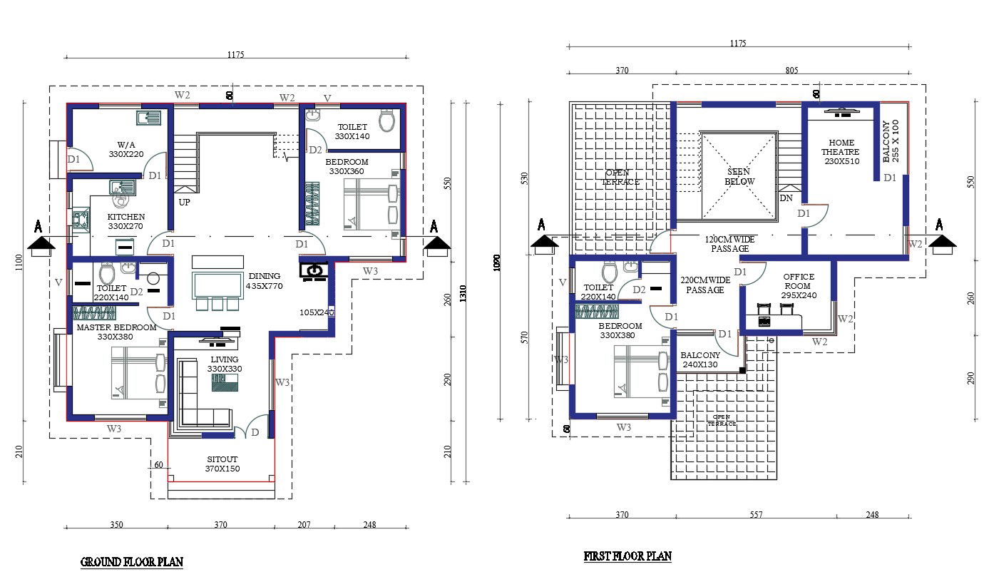 Architecture House Ground Floor And First Floor Plan AutoCAD Drawing DWG File