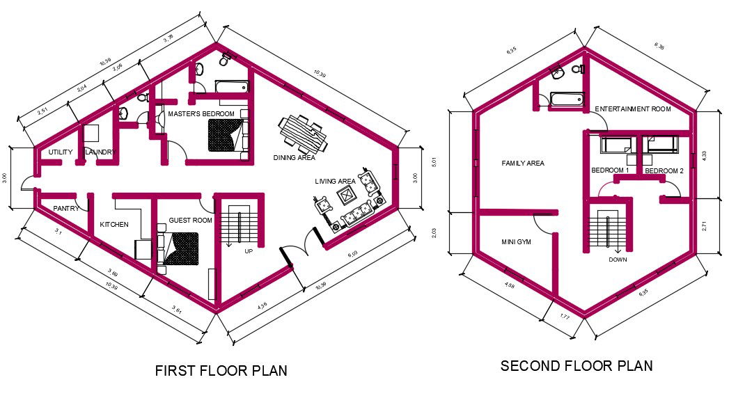 Architecture House Ground Floor And First Floor Plan DWG File