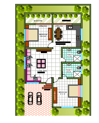 Architecture House Ground Floor Plan Working Drawing CAD File.