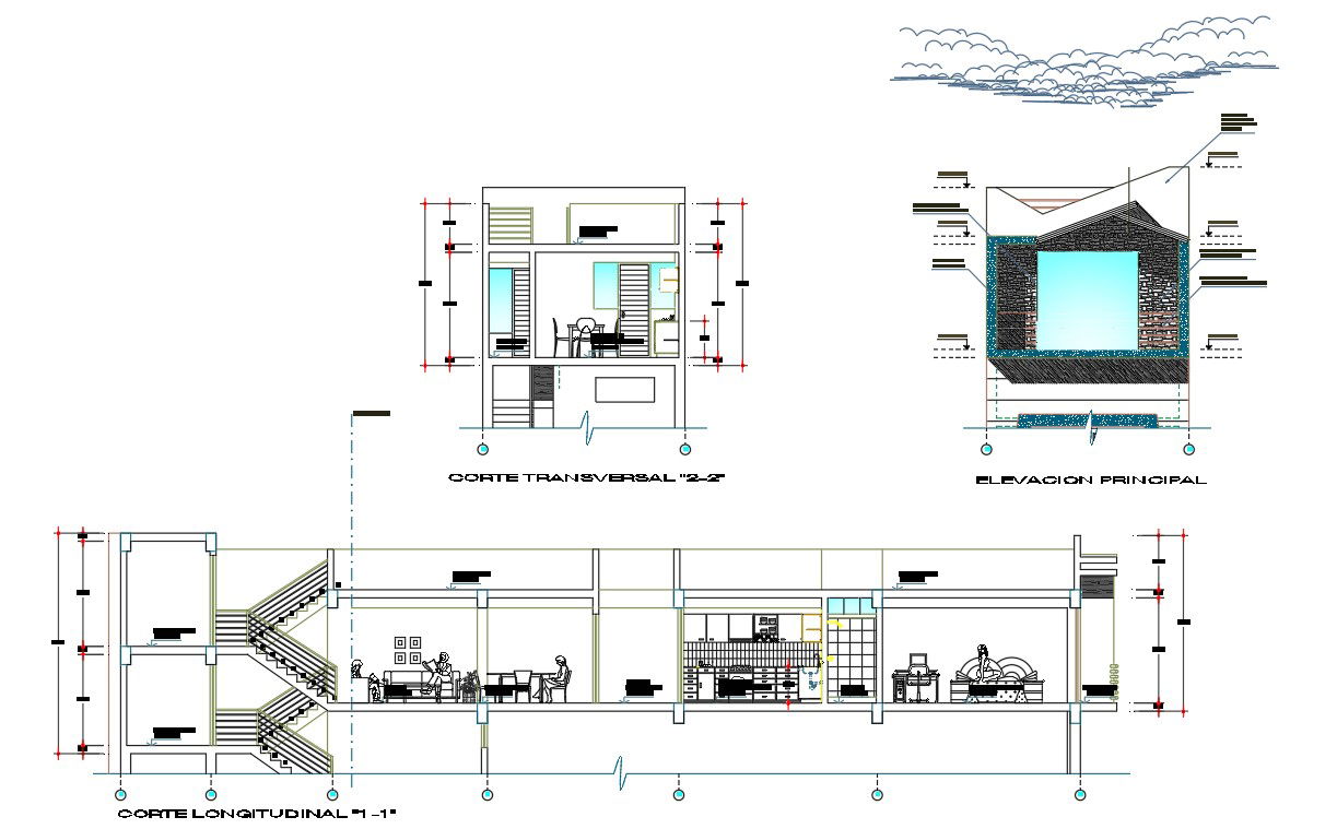 Architecture House Section And Elevation Design DWG File