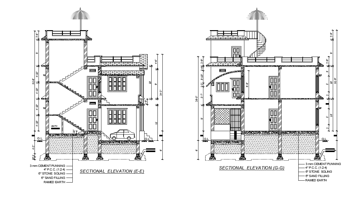 Architecture House Section With Foundation Drawing DWG File
