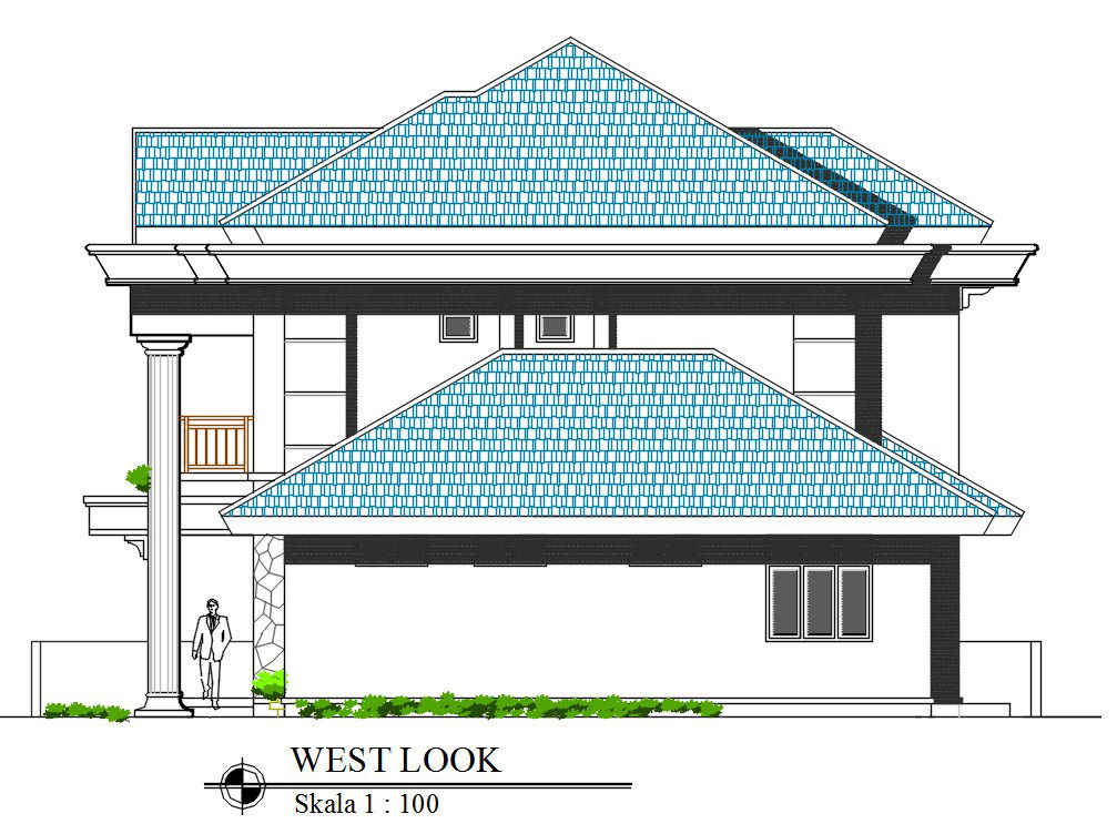 Architecture House West Elevation design DWG File