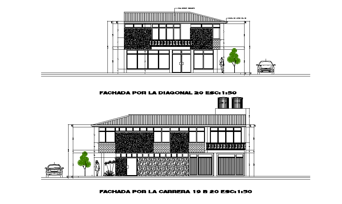 Architecture House front And Side Elevation Design AutoCAD File