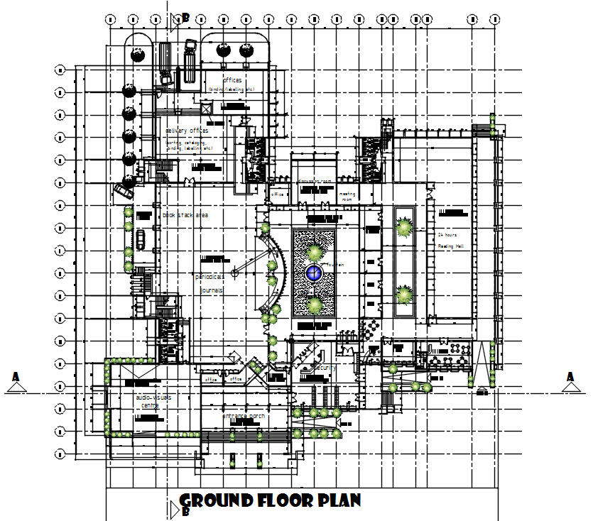 Architecture Library And Office Building Ground Floor Plan AutoCAD Drawing DWG File