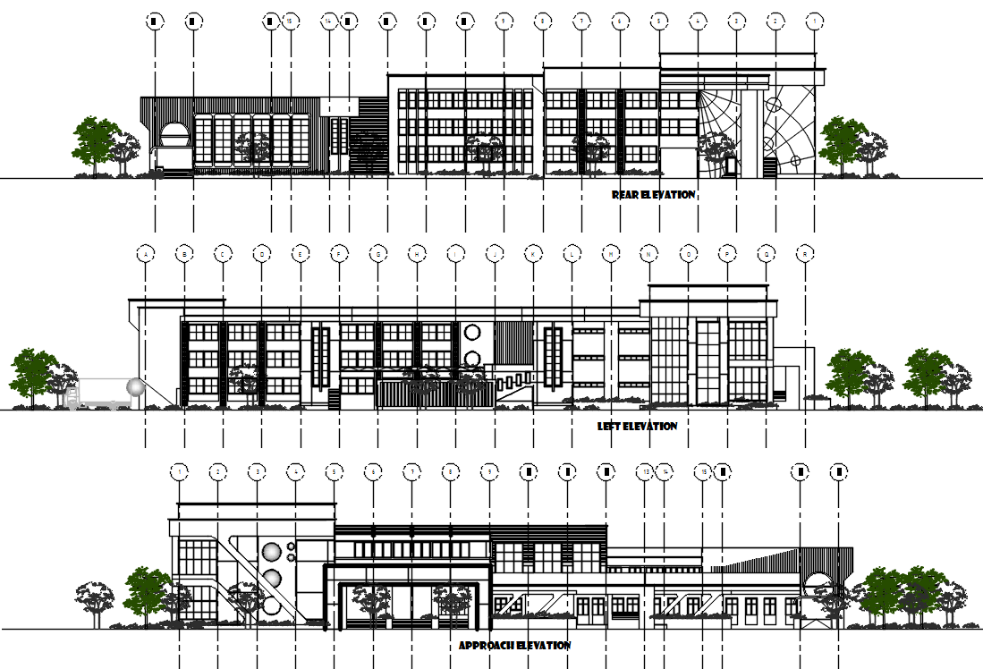 Architecture Library Building Elevation Design Download DWG File