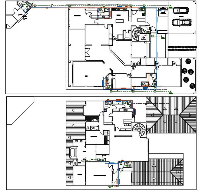 Architecture Luxurious Bungalow Ground And First Floor Plan DWG File