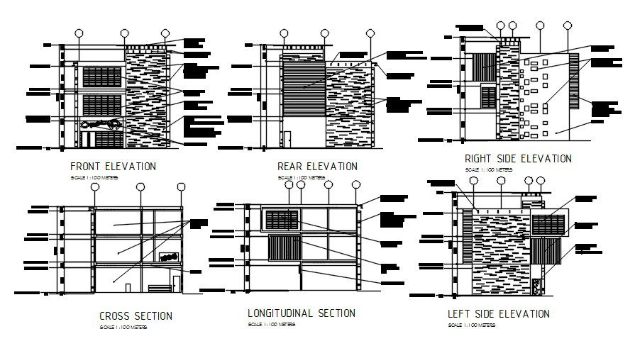 Architecture Office Building Sectional Elevation Design DWG File