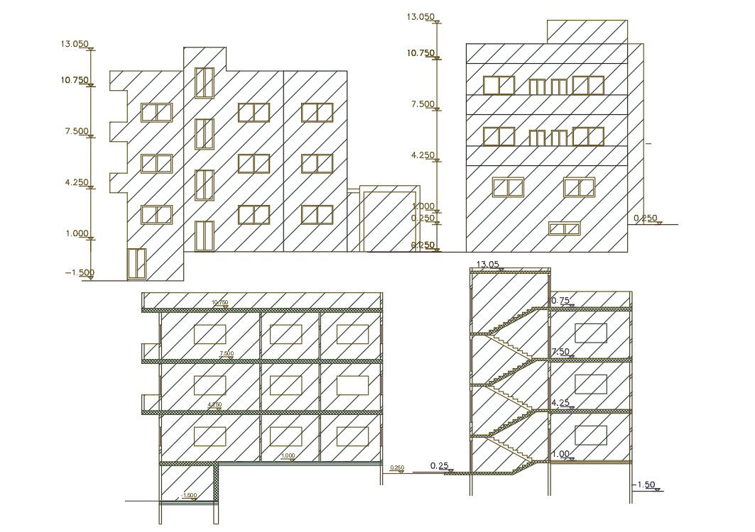 Architecture Residency Building Sectional Elevation Design