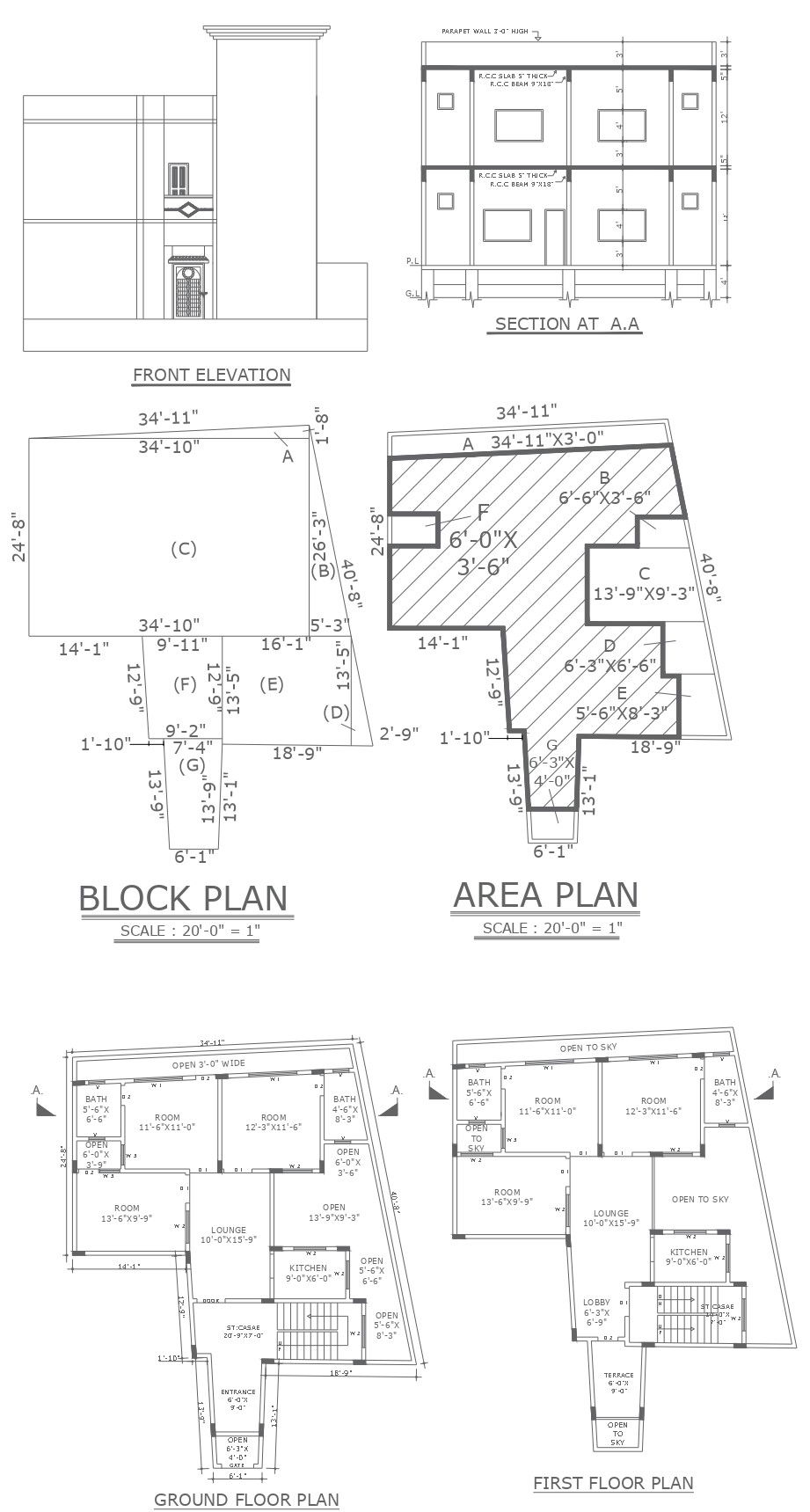 Architecture block plan with elevation and section dwg autocad drawing .