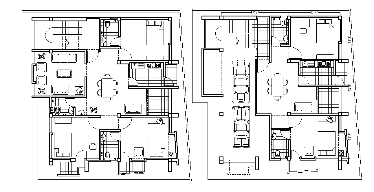 Architecture residence House Ground Floor And First Floor Plan Drawing DWG File