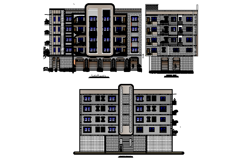 Architecture residential building elevation is given in this Autocad drawing file. Download the 2D Autocad file.