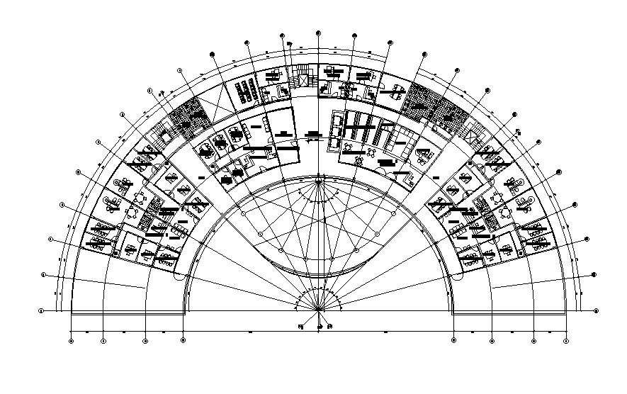Arch type college plan is given in this Autocad drawing file. Download the 2D Autocad file.