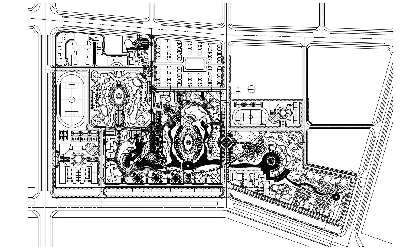Area Master Plan Top View With Landscape Design Autocad File Download