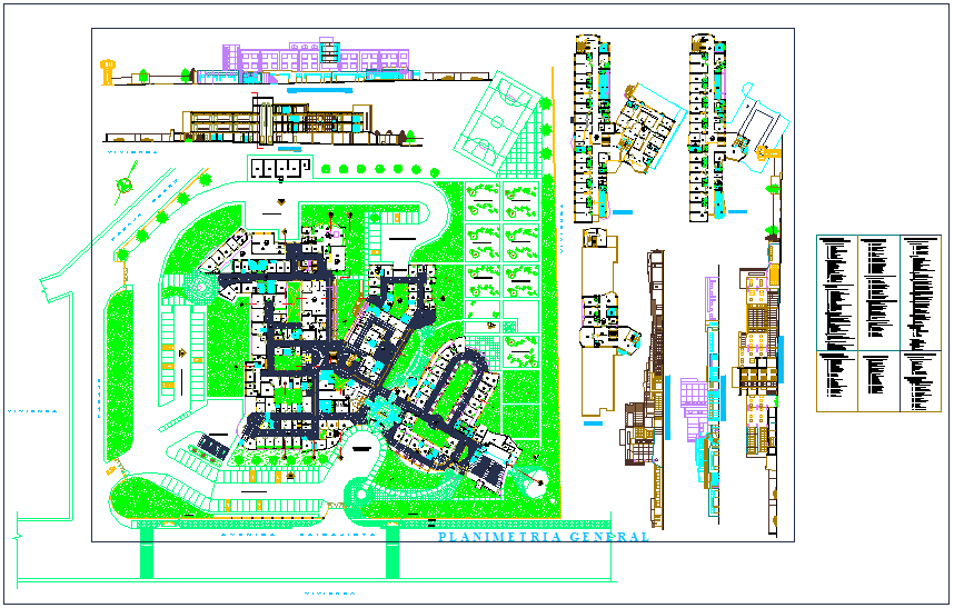 Area detail view of hospital landscape view with elevation view dwg file