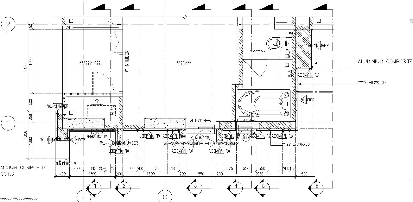 Area details of bathroom layout in AutoCAD, dwg file.