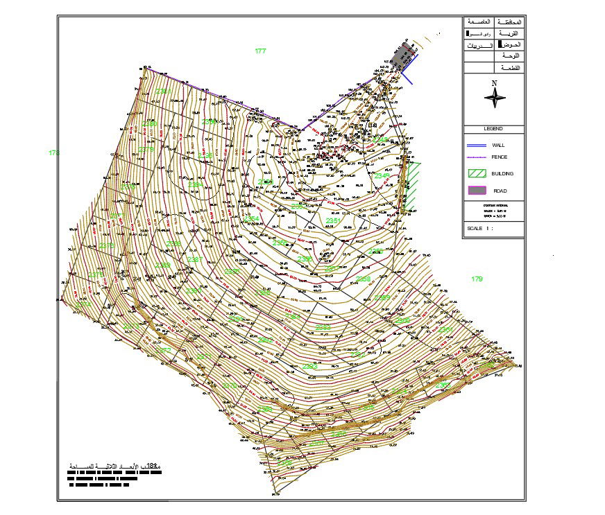 A residential site layout contour drawing is given in this AutoCAD model