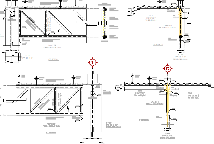 Armors constructive details with beam of building dwg file