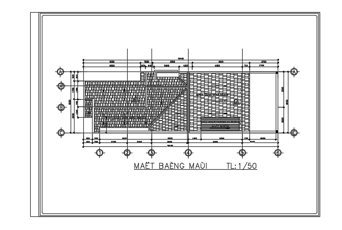 A roof covering layout of the 21x6m architecture home plan AutoCAD drawing