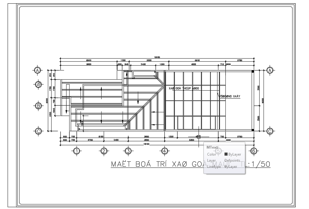A roof framing layout of the 21x6m architecture home plan AutoCAD drawing