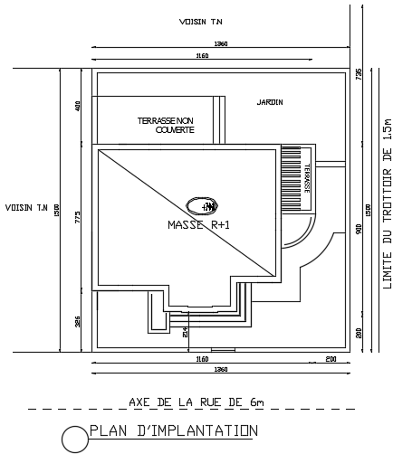 A roof layout of the 11x15m residential floor plan AutoCAD drawing