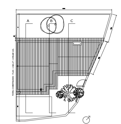 A roof layout of the 14x16m two story duplex house plan AutoCAD model
