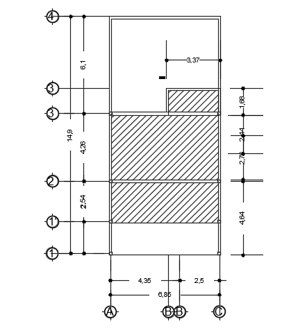 A roof layout of the 7x15m works administration department guest house plan is given