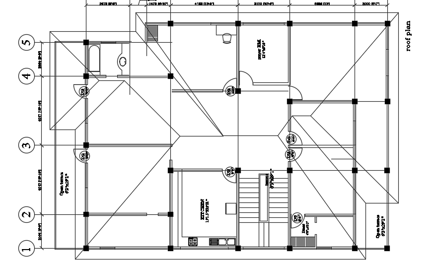 A roof plan of the 41’x57’ luxury three story plans AutoCAD model is given in this file