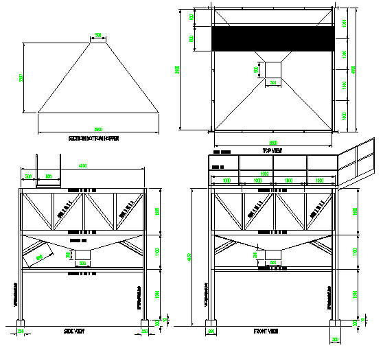 Arrangement hopper for solid architecture project dwg file