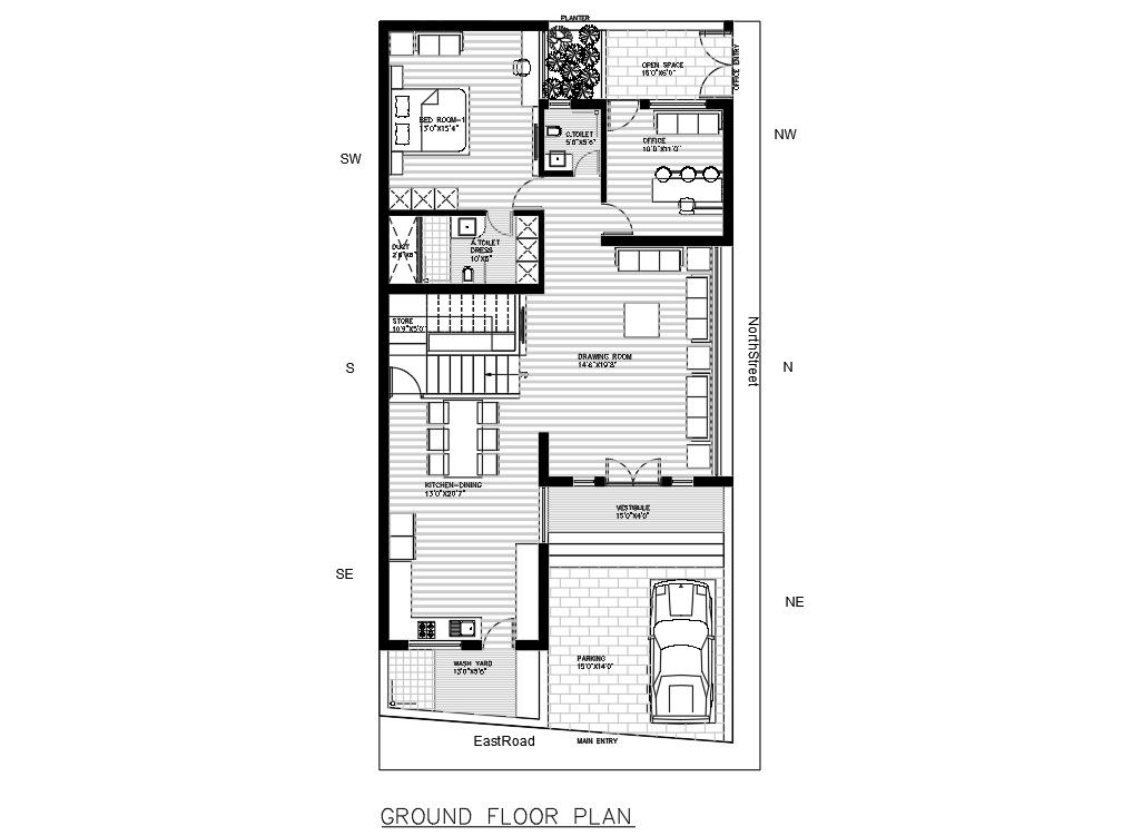 As per Vastu Bungalow Planning With Furniture AutoCAD File