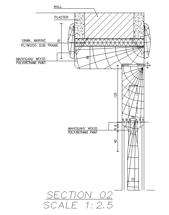 A section 2 to 2 of the door drawing is given in this model