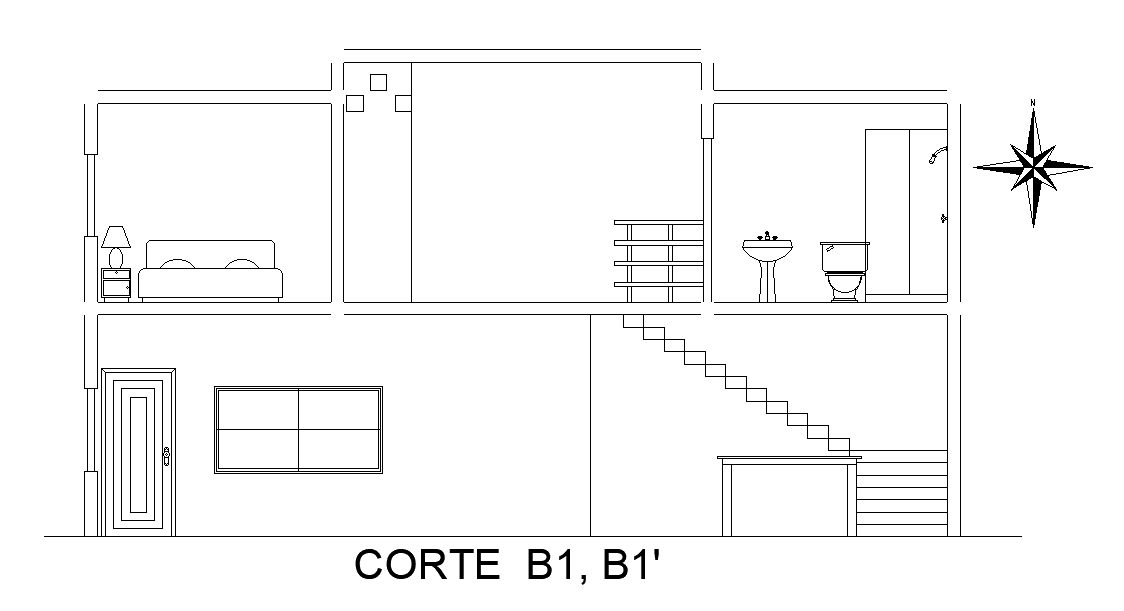 A section B1B’ view of the 21x10m house building is given in this AutoCAD DWG file. Download now.