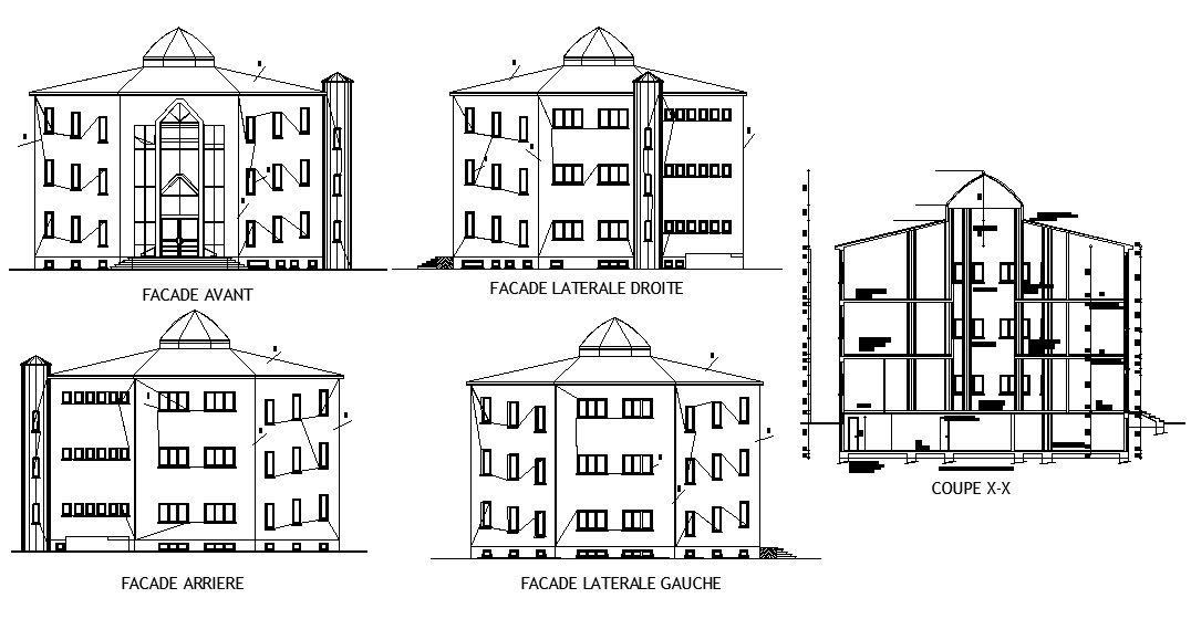 A section and elevation view of 8m of hexagonal shape restaurant building is given in this Autocad drawing file. Download now.