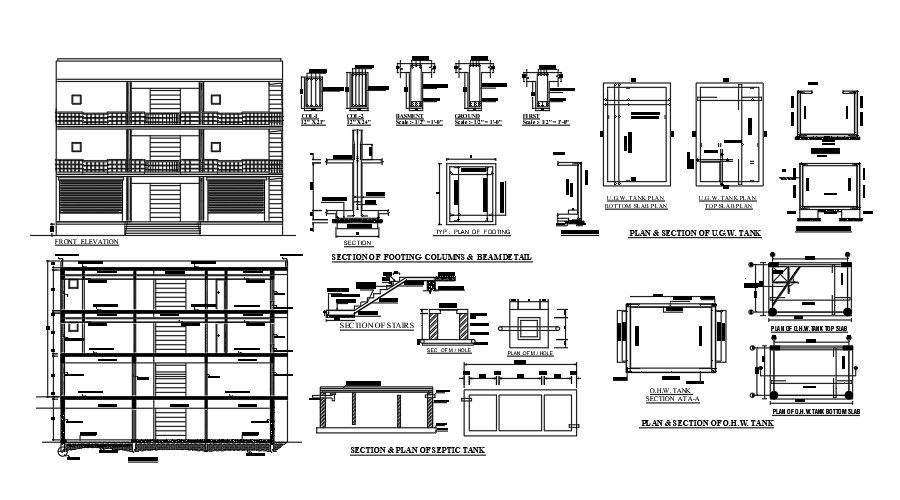 A section and elevation view of the 50’x125’ commercial shop building