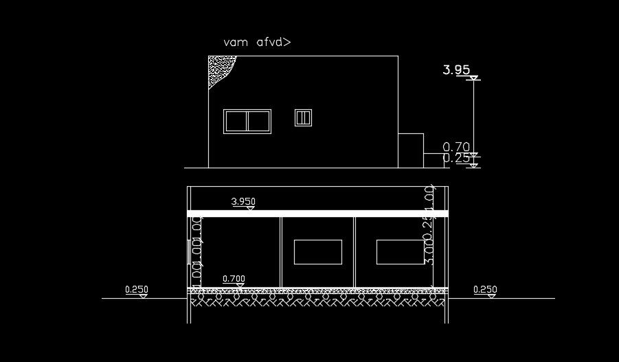 A section cum elevation view of the 17x10m house building
