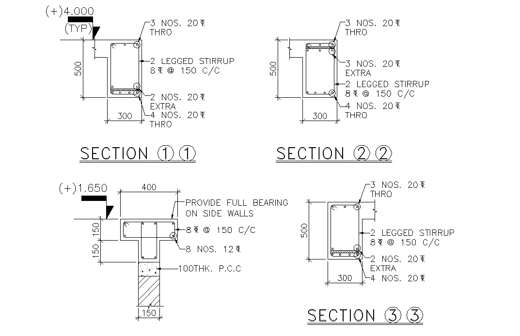 A section detail of beam has given in the form of Autocad DWG drawing file. Download the Autocad 2D DWG drawing file.