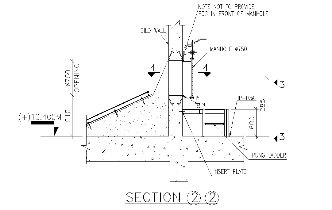 A section detail of fly ash silo has given in this 2D Autocad DWG drawing file. Download the 2D Autocad DWG drawing file.
