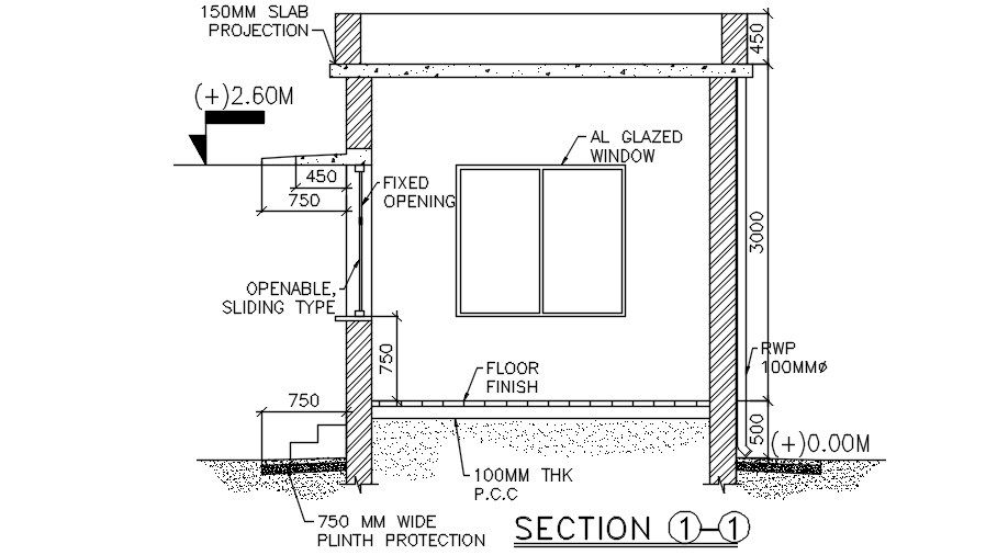 A section detail of security room has given in the Autocad 2D DWG drawing file. Download the AutoCAD drawing file.