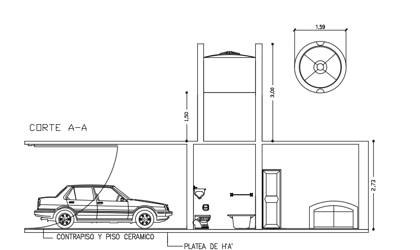 A section of 10x11m house building AA view is given