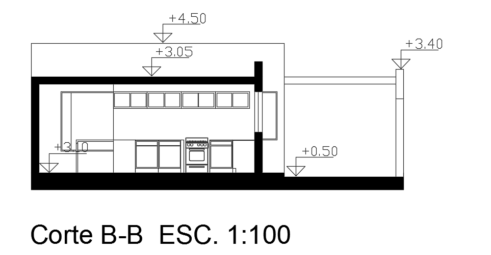 A section view BB of the 10x30m 2bhk house building