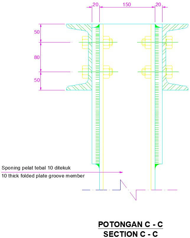 A section view CC of the gate is given in this AutoCAD file
